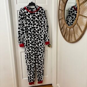 Dalmatian Dog Costume‎ Fleece Adult L Halloween Cosplay Pajamas Jumpsuit